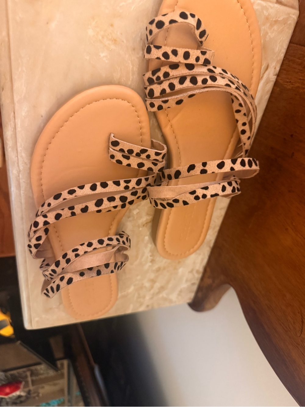 Women’s Tan Leopard-Print Strappy Slide Sandals